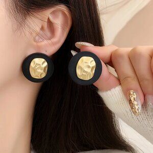 NEW Modernist Black and Brushed Gold Chunky Statement Earrings